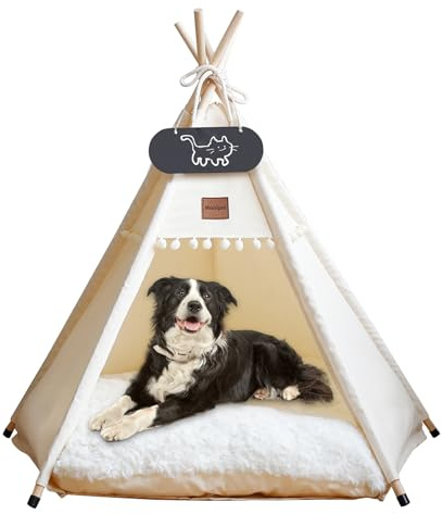 Mooipet Chien Tente Tipi pour Animaux De Compagnie Teepee Tente pour Chiens et Chats avec Coussin Lavable Animaux Jouer Tente avec Tableau Noir 60x60x70cm