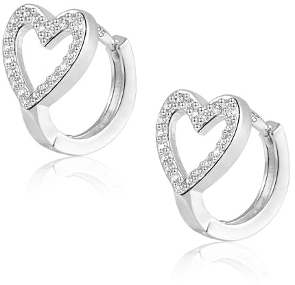 ASH'S CHOICE Orecchini Cuore Argento per Donna, Piccoli Orecchini a Cerchio con Cristallo a Forma di Cuore e Strass Geometrici, Gioielli di Dichiarazione Regali