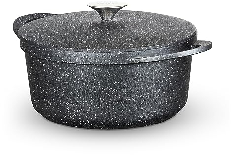 Tower Precision Casserole Dish with Aluminium Lid, Lightweight Cast Aluminium, 24cm, Black