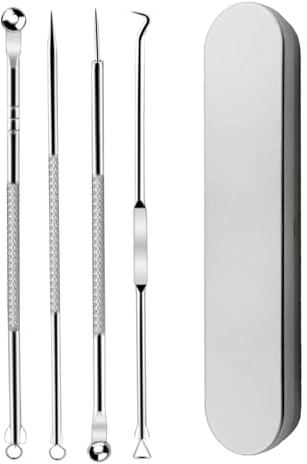 ZEACCT 4 Piezas Comedones Pin, Acné Remover Kit Puntos Negros Extractor Comedones Remover, Acero Inoxidable Aguja Pinzas para Granos y Espinillas con Caja Almacenamiento