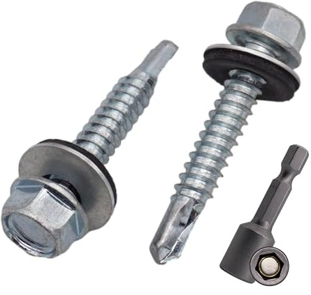 SKIR'CO (30 st) Förzinkade takskruvar 6,3 x 38 mm, sexkantshuvud, DIN 7504-K Självborrande skruvar med EPDM tätningsbrickor