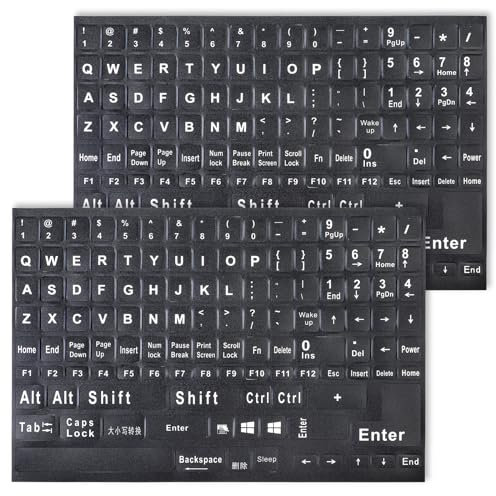 2 Pack English Keyboard Stickers Big Letter Full Set Universal Computer Keyboard Replacement English Stickers Black Background with White Lettering Matte English Alphabet for Computer Laptop Desktop
