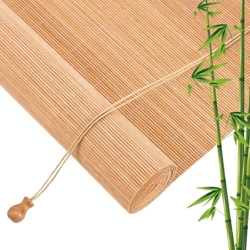 Cortinas de Bambú Persiana Enrollable Bambu Exterior e Interior Cortinas Romanas para Ventanas 50-180cm de Ancho para Balcón, Patio, Puerta, Salón Fácil de Instalar