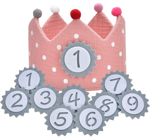 DealKits Geburtstagskrone Musselin mit Zahlen, Klett-Buttons mit Zahlen von 1-9, Kinder Partyhüte Party Deko für den Kindergeburtstag, Geburtstag Krone für Junge & Mädchen