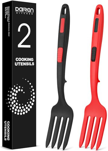 Silicone Flexible Cooking Fork, 11.6 Inch Heat Resistant, Large Non Stick, Mash Food, Whisk Eggs (BR)