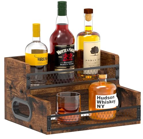 Estante de exhibición de botellas de licor, organizador de jarabe de café, estante de vino de licor de 2 niveles, estante de 8 botellas para licor, whisky de licor, organizador de estación de café