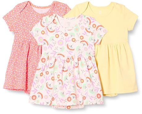 Amazon Essentials Baby Girls' Cotton Knit Short-Sleeve Dress, Pack of 3
