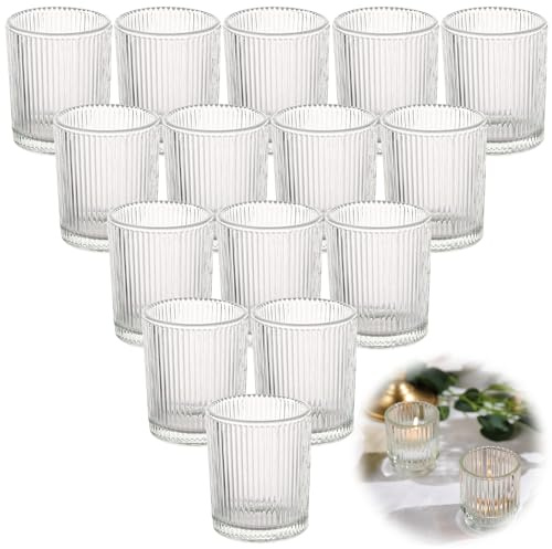 LOPYXBR 20PCS 90ml Glass Tea Light Holders Bulk, 5.5x 6.5cm Glass Candle Holders for Tea Lights, Clear Votive Candle Holder, Candles & Holders, for Wedding Candle, Christmas Home Decor Birthday Party