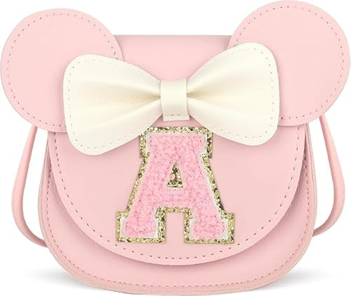 Borsa per bambini regalo per ragazze, borsa a tracolla per bambini, mini orecchie di topo, fiocco, regalo di compleanno per ragazze di 3-8 anni, rosa, A