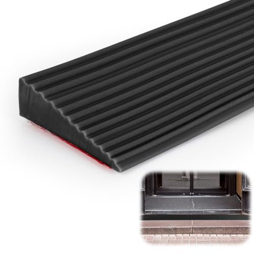 Rampa per Soglia, Rampe per Disabili, per Sedia a Rotelle, Passeggini, Deambulatori, Aperture, Colore Nero, Autoadesiva, in Gomma, 2,5 x 6,5 x 100 cm