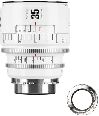 Obiettivo cinematografico manuale professionale full frame 7artisans 35 mm T2.1 serie Infinte, compatibile con attacco PL per fotografia e riprese video, bianco