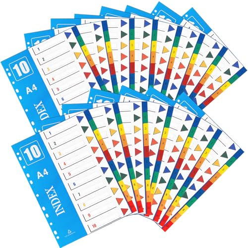 1-10 Part File Dividers A4【15 Pack】 Plastic A4 Folder Dividers for Ring Binders with11-Holes, Multi Colours File Divider for Lever Arch, Multipurpose Porous Index Dividers for School Home Work Office
