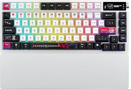 ASUS ROG Azoth X Wireless Mechanical Gaming Keyboard – 75% TKL, Tri-Mode Connectivity, Hot Swappable Pre-lubed ROG NX V2 Snow Linear Switches, South-Facing PCB, PBT Keycaps, PC/Mac Support - White