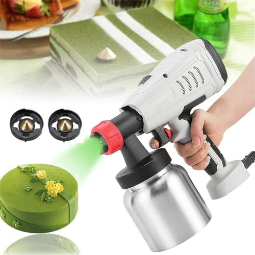 QUGURLID 800W Chocolate Spray Gun,Cake Decorating Airbrush Kit w/2 Spray Nozzles,800ml Capacity Decor Baking Sandblasting Machine for Cake