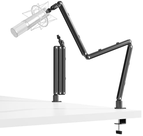 IVVIC Adjustable Microphone Boom Arm for Lightweight Mics, 30-inch Rotatable Desk Stand with Cable Management & 3/8 5/8 Threads, Space-Saving Design for Streaming, Podcasting, Gaming​ (Black)