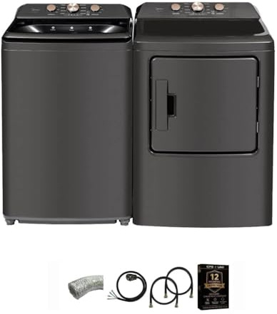 Midea MLTW41A1BGK1 Top Load Washer and Electric Dryer Laundry Pair Bundle 4.1 Cu Ft Washer 7 Cu Ft Dryer with Vent Pow
