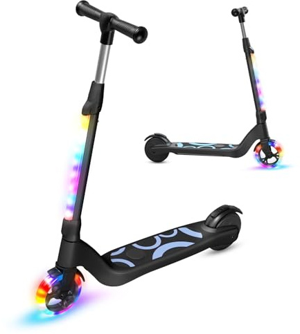 TST Trottinette Electrique Enfant 6-8-10 Ans Electric Scooter avec Lumière LED Colorée & 3 Hauteurs Ajustables, 5.3 Pouces Scooter Électrique Enfant Charge Max 70 Kg, Vitesse Max 10 Km/h Autonomie 4KM
