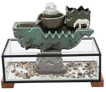 PROYONGOO Desktop Water Fountains, Waterfall Fish Tank Indoor Water Fountain Tabletop with Pump & Atomizer, Rockery and Aquariums Water Fall Indoor for Corridor Hall Study Dining Room Bookstore
