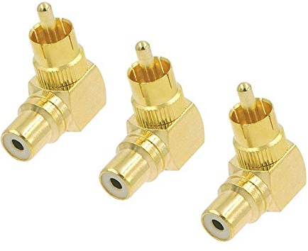 VCE 3 Stück Cinch Winkeladapter Cinch Stecker auf Cinch Kupplung Chinch Winkelstecker Adapter Vergoldet