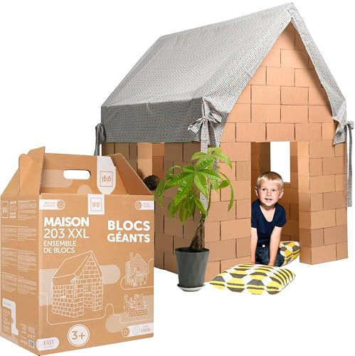 GIGI Bloks Capanna per Bambini da Interno | Set Costruzioni Incastro & Empilabili per Casetta per Bambini in Cartone con 203 Blocchi Costruzioni | Casa Giocattolo Robusta & Facile da Montare