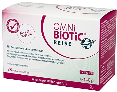 OMNi BiOTiC Reise | 28 Portionen (140g) | 10 Bakterienstämme | 5 Mrd. Keime pro Tagesdosis | Pulver | Vegan | Glutenfrei | Lactosefrei | Zur täglichen Anwendung