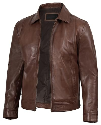 fjackets Veste en cuir Cognac pour homme - Vestes en cuir véritable pour hommes - Veste de moto en cuir pour homme | [1100373] Wiiick Cognac, M