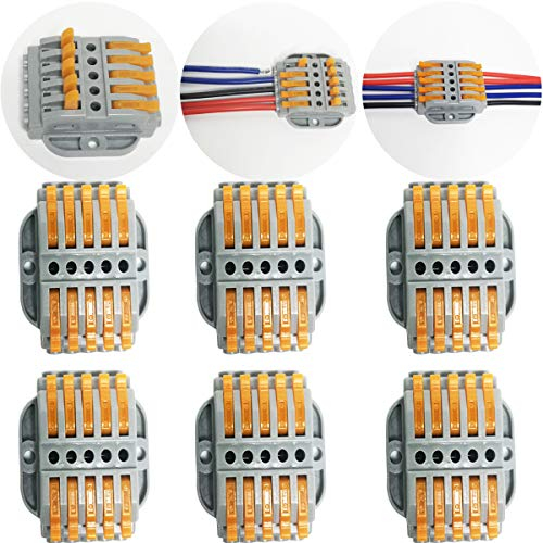 Kabelverbinder, CTRICALVER 6pcs 5-Port Elektrische Anschlussblöcke, Kompakten Steckklemmen Drahtverbinder, Kabel-Schnellverbinder-kit