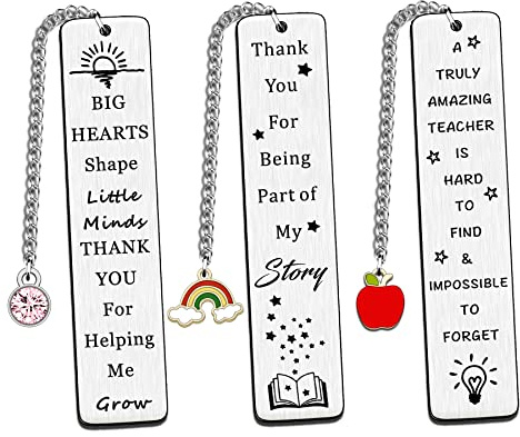 HULALA 3 PCS Thank You Teacher Bookmark Gifts For Women Men Appreciation Gifts For Teacher Leaving End Of Term Retirement Christmas Birthday Big Hearts Shape Little Minds Thank You For Helping Me Grow