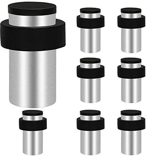 8 Pack Door Stopper, 50mm Height Door Stops, Stainless Steel, Heavy Duty Doorstop with Rubber Bumper, Brushed Chrome Doorstops for Skirtings, Silver