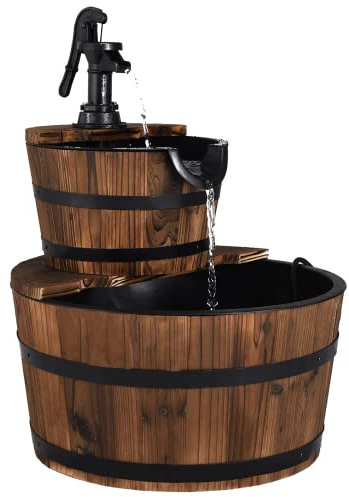 GYMAX Fontana Decorativa da Giardino, Fontana a 2 Ripiani, Giochi d' Acqua per Esterni, Fontana Ornamentale in Legno d'Abete, 44,5x58,5 cm