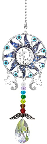 Atrapasoles de cristal para ventanas, sol, luna, estrella, accesorios colgantes de coche, atrapasueños con alas para mujeres y hombres