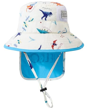Jupsk Baby Sun Hat Toddler Summer Bucket Hat Wide Brim Beach Hat with Chin Strap UPF50 Dinosaur Flap Cap for Kids Child Boys Girls 12-24 Months