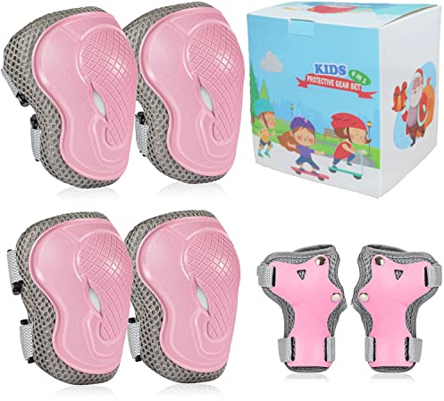 LANOVAGEAR Genouillères pour Enfants Genouillères et coudières Ensemble d'équipement de Protection pour Enfants Filles Garçons avec protège-Poignets pour Le Patinage Cyclisme Roller (Rose, S)