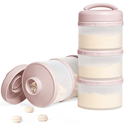 Termichy Baby Milk Powder Dispenser Pots Stackable Baby Formula Container, 2 Pack (Bright Pink)