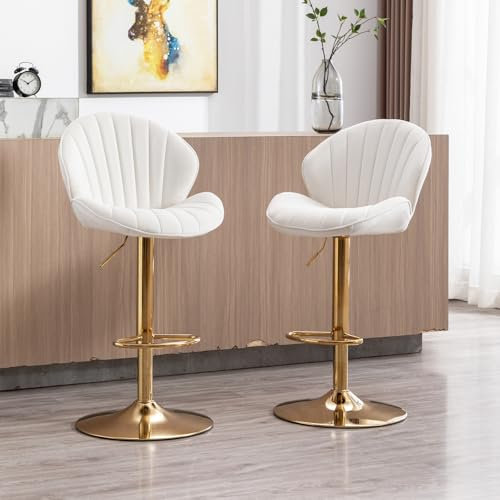 chairus 2er Set Barhocker Drehbar, Samt Barstuhl Höhenverstellbar, Moderne Barhocker für Küche Thekenhocker mit Fußstütze, Beige