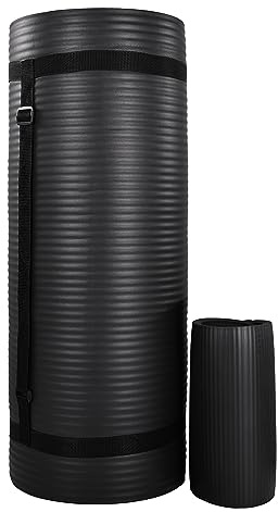BalanceFrom 71 x 24 x 1' All-Purpose Extra Thick Non-Slip High Density Anti-Tear Exercise Yoga Mat with Knee Pad & Carrying Strap, Black