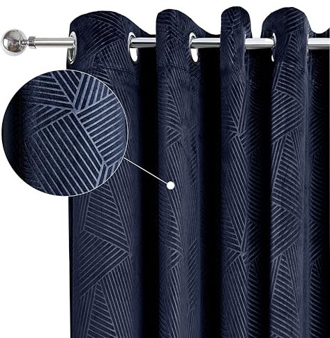 Emma Barclay Midnight - Embossed Velvet Woven Thermal Blackout Eyelet Curtains (Navy, Width 66 x Drop 54 (168 x 137cm))