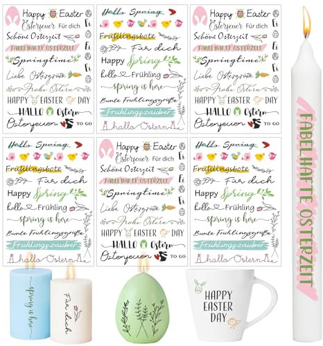 BOFUNX 6pcs Kerzen Tattoofolie Ostern Kerzentattoos Folie Frühling Kerzen Tattoos DIY Kerzensticker für Kerzen und Keramik