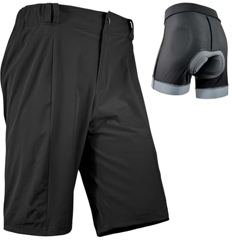 Wulibike Radhose Herren MTB Hose Kurz Fahrradhose Gepolstert 2 in 1 Mountainbike Shorts für Männer mit Polsterung Fahrrad Radfahrhose Reißverschlusstaschen Schwarz L