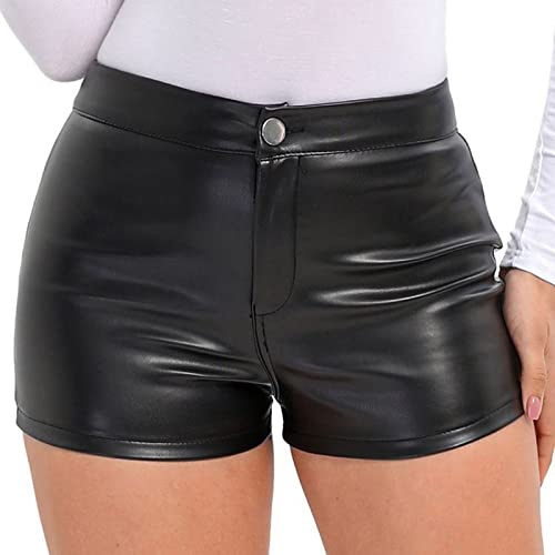 Hotpants - Pantaloncini da donna sexy in pelle, alla moda, da donna, eleganti, in pelle, da donna, per l'estate, in pelle, per lo sport, da donna, alla moda, da yoga, da palestra, Nero , XL