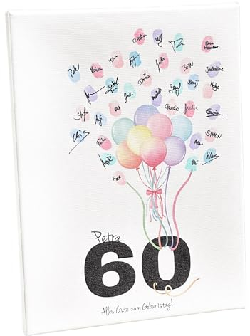 KATINGA Leinwand für Fingerabdrücke als Gästebuch - Geschenk zum runden Geburtstag (60)