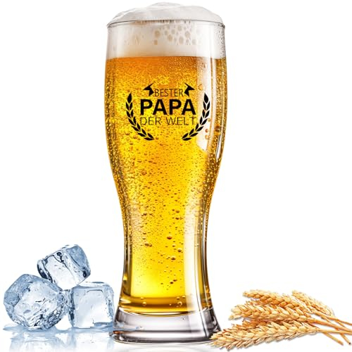 Cieex Papa Weizenbierglas mit Gravur Bester PAPA Der Welt, Weizenbiergläser klar Geschenk 500ml, Bierglas Geschenke für Männer, Vatertag Geburtstag Weihnachten Männertag Geschenk für Papa