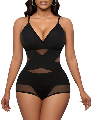 Avidlove Shapewear Bodysuit for Woman Tummy Control Body Shaper Plus Size Waist Trainer with Snap Crotch(Black,X-Large)