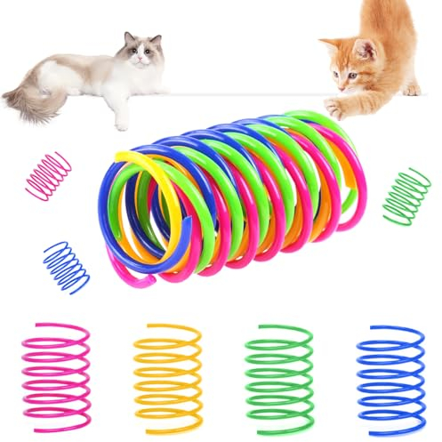 Vsshe Katzenspielzeug Spirale - 24 Stück Kunststoff BPA-Freie Spiralfedern - Buntes Neuheit Haustiere Spielzeug für Katzen