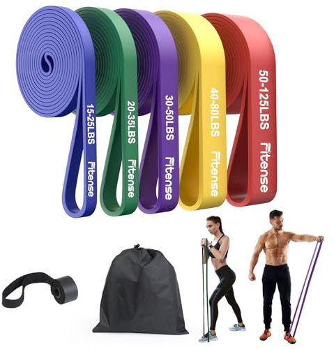 Fitense Resistance Bands Set - Pull Up Bands with 5 Resistance Levels 15-125 LBS for Men Women, Exercise Bands Resistance with Door Anchor, Training Poster & Pouch for Body Stretching, Pull Up Assist