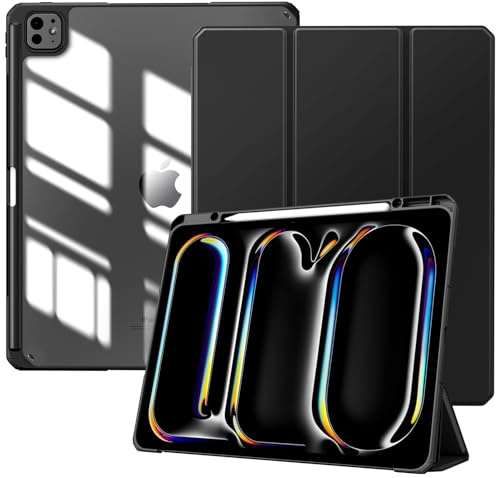 TiMOVO Cover per iPad Pro 13 Pollici (M5/M4) 2025/2024 con Portapenne, Custodia Protettiva con Supporto Pieghevole & Guscio Posteriore Trasparent, Auto Sveglia/Sonno - Nero