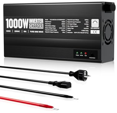 ECO-WORTHY Cargador LiFePO4 14,6V 50A con inversor 1000W 12V a 230V, Circuito de prioridad de Red y función UPS, para batería LiFePO4 de Ciclo Profundo, Coche, camión, Turismo
