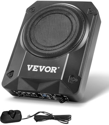 VEVOR Caisson de basses sous le siège de voiture, 800 W, haut-parleur de boîtier de basses de voiture mince, 203 mm, amplificateur intégré, entrée de niveau haut/bas, contrôleur de volume, pour camion