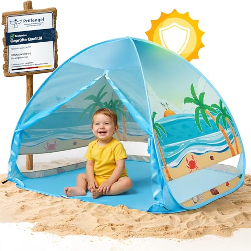 Strandknirpse® Strandmuschel con protección UV 50+ para niños, bebés, recién nacidos, niños pequeños, tienda de playa Pop-Up, pop up, protección contra el viento, tienda de playa con bolsa de