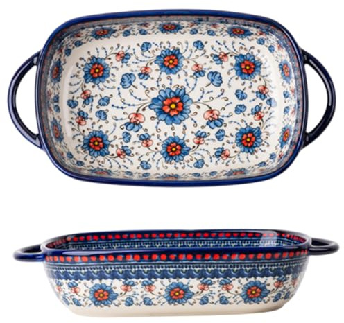 Hintyne Cazuelas para Horno Fuente Rectangular de cerámica para Hornear de 23 x 13 x 5 cm con Asas Resistente al Calor para Tartas cazuelas y Tapas.